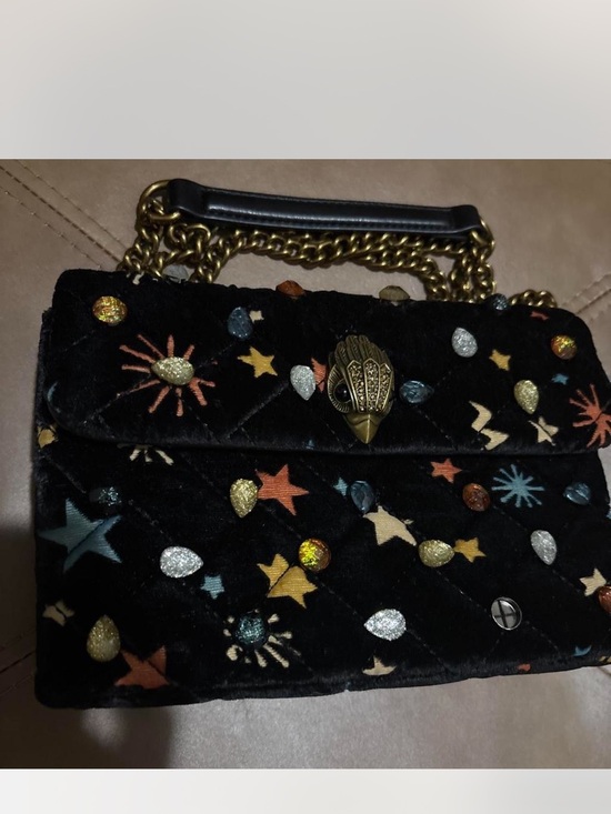 Kurt Geiger Handbags - Kurt Geiger Black Velvet Embellished Star-Print Shoulder Bag